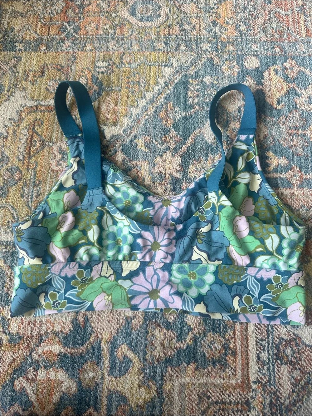 aerie Floral Scoop Bralette in Teal with Pink and Green